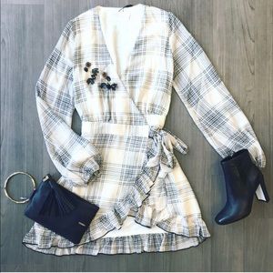 The East Order Cream Plaid Wrap dress